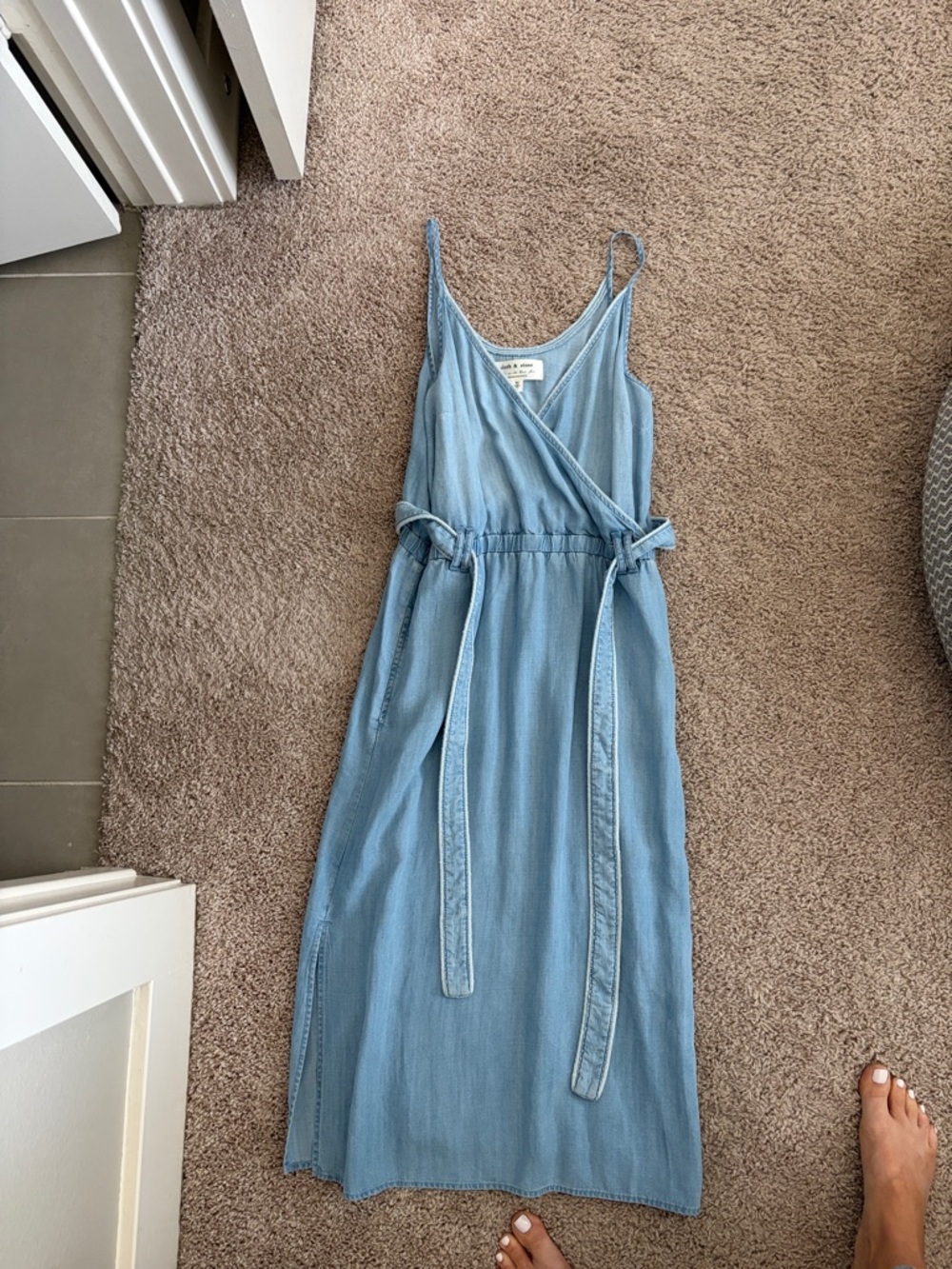 Anthropologie Light Blue Chambray Wrap Midi Dress with Tie